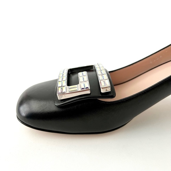 GUCCI | Decollete Madelyn Black Malaga Kid Pump Heel with G Crystals Size 37 - Picture 8 of 16